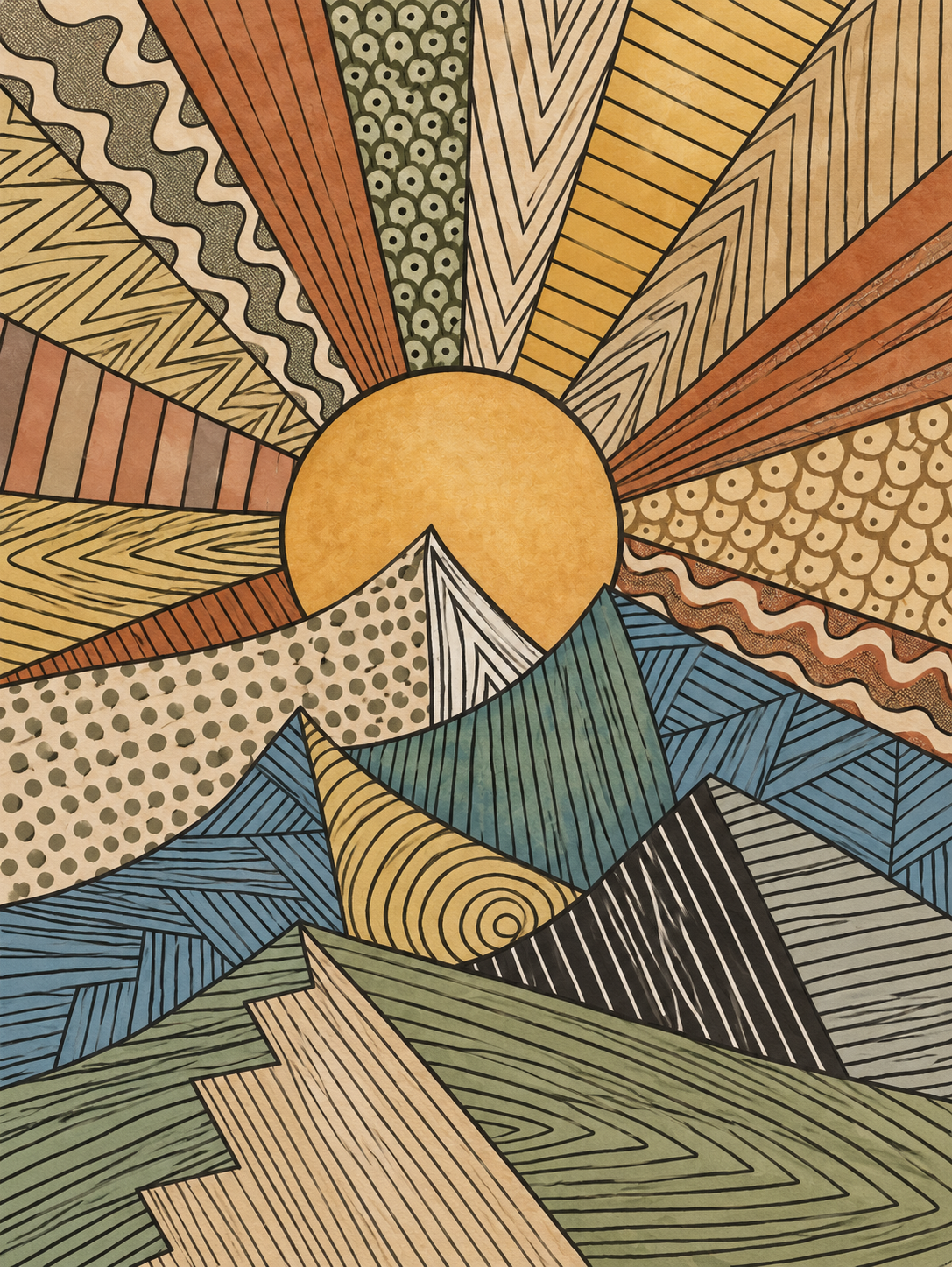 Good Morning — Geometric Mountain Sunrise Printable Wall Art